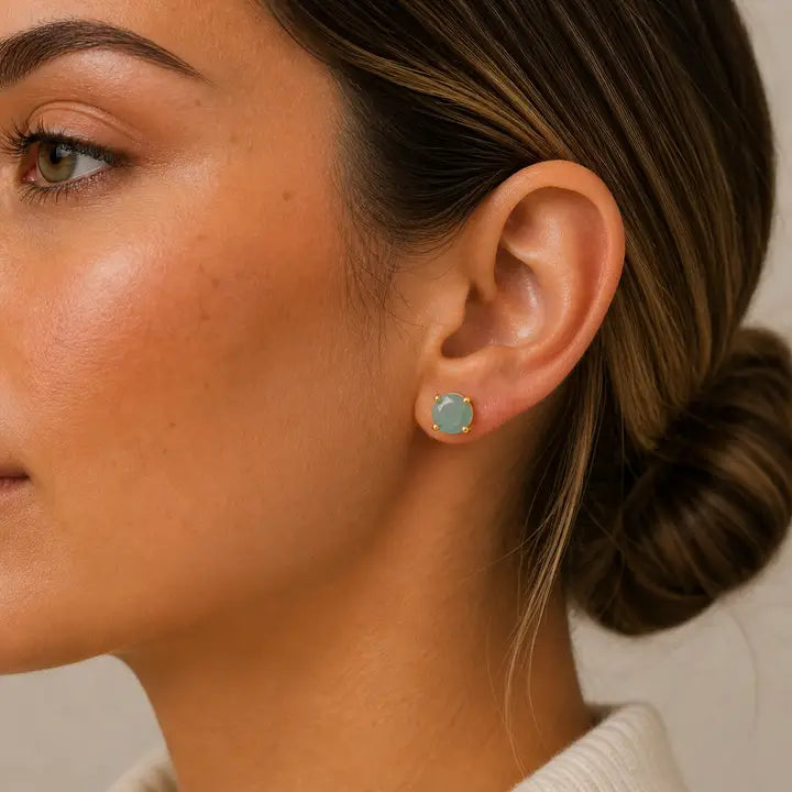Round Gemstone Earrings - Amazonite