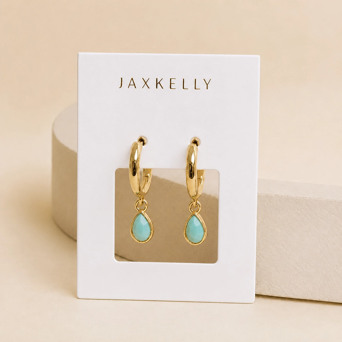 Teardrop Charm Hoop - Amazonite Earrings