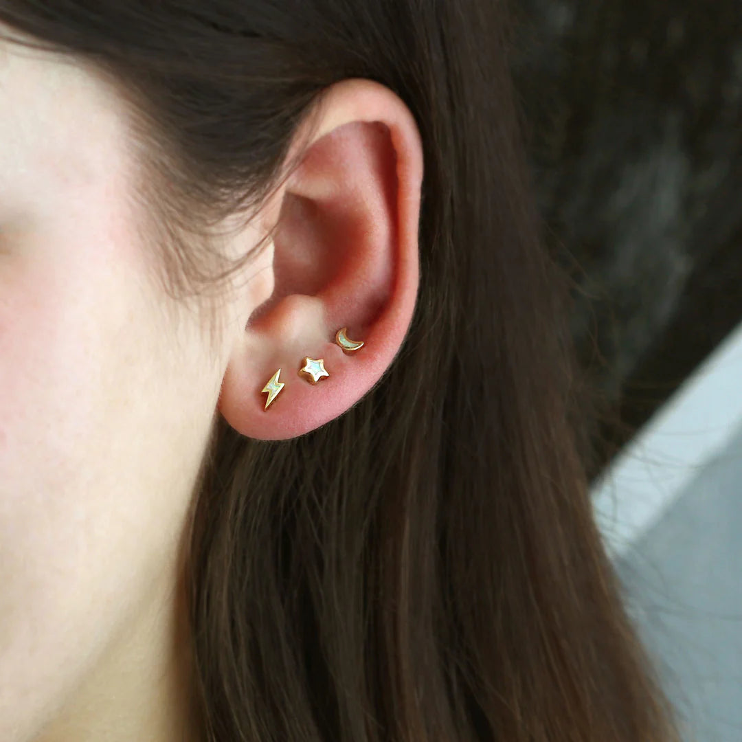 Opal Star Moon Stud Earrings