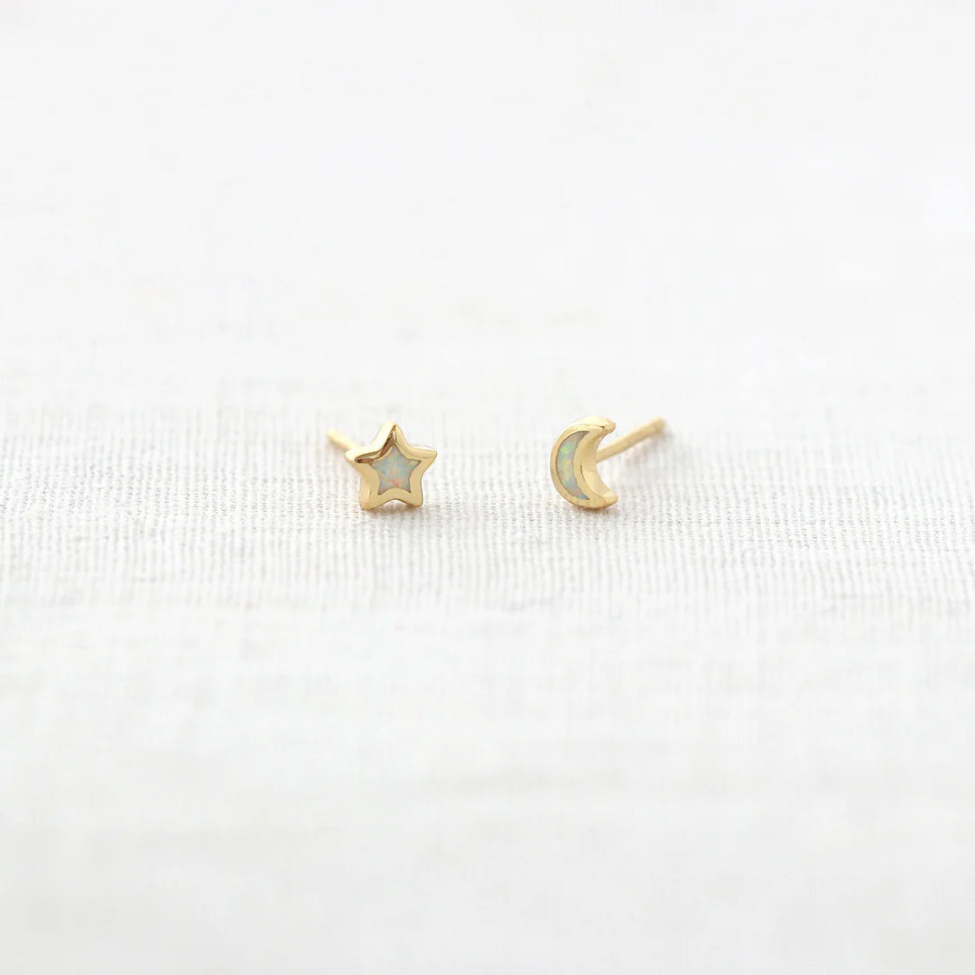 Opal Star Moon Stud Earrings