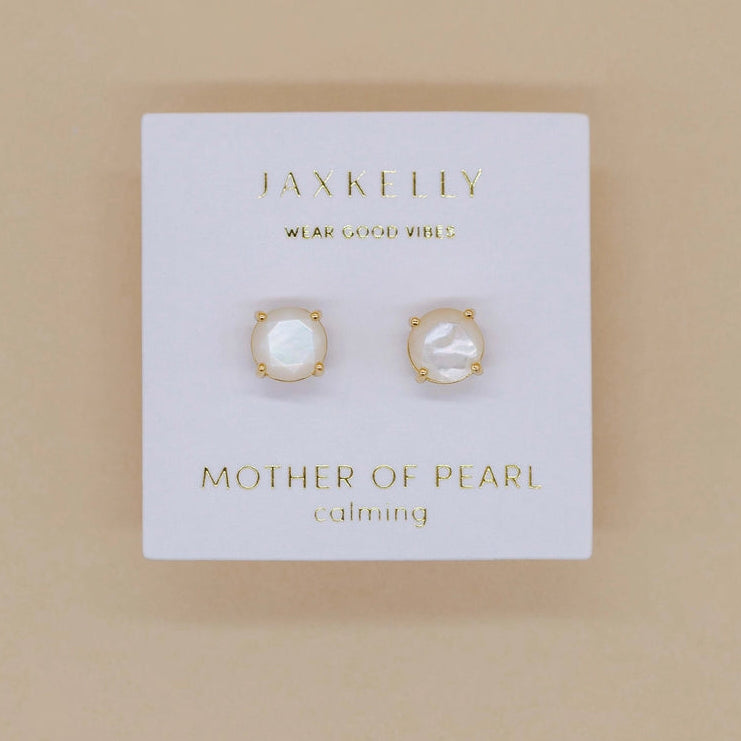 Round Mother of Pearl Gemstone Earrings