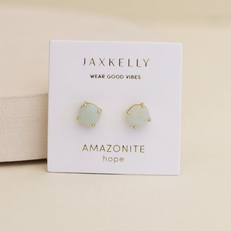 Round Gemstone Earrings - Amazonite