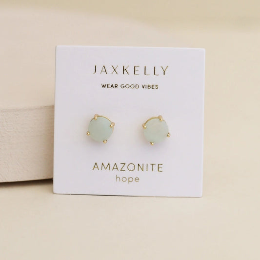 Round Gemstone Earrings - Amazonite