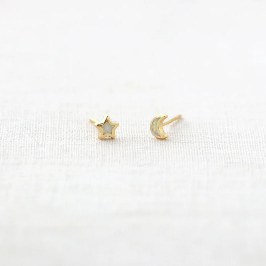 Opal Star Moon Stud Earrings